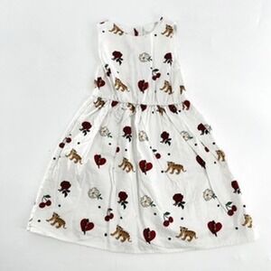 zara Girls White Sleeveless Dress Tiger Rose Cherry Print A-Line Casual